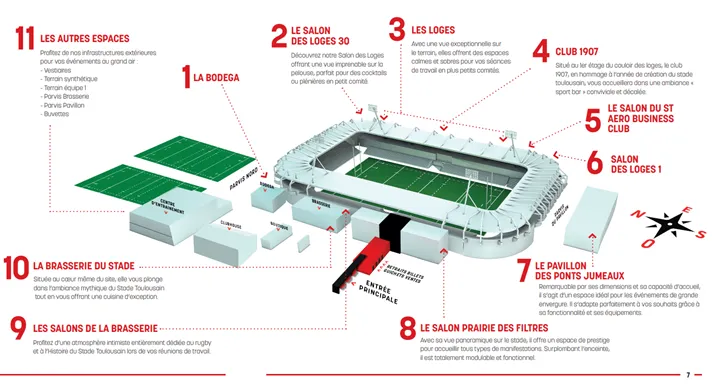 Plan du Stade Ernest-Wallon, location d'espaces